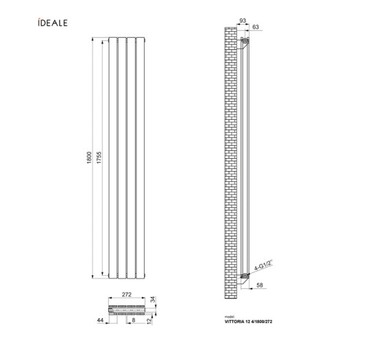 Радиатор дизайнерский Ideale Vittoria 12 4/1800/272 антрацит