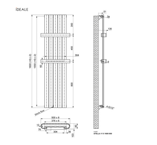 Радиатор дизайнерский Ideale Stella 11 5/1600/500 антрацит