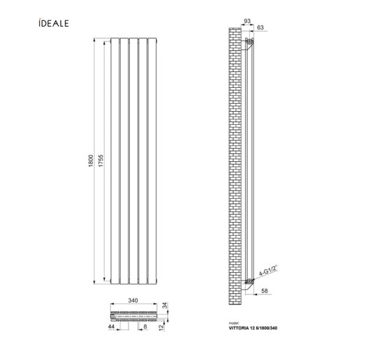 Радіатор дизайнерський Ideale Vittoria 12 5/1800/340 антрацит