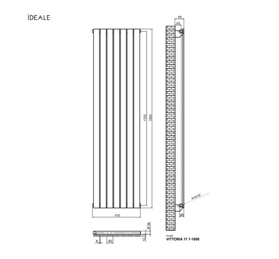 Радіатор дизайнерський Ideale Vittoria 11 7/1800/476 антрацит