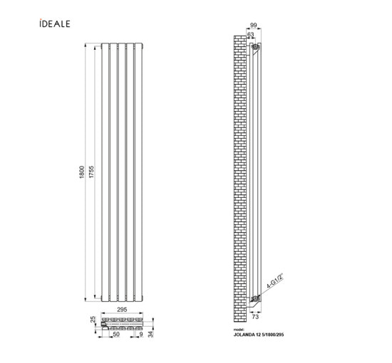 Радиатор дизайнерский Ideale Jolanda 12 5/1800/295 белый