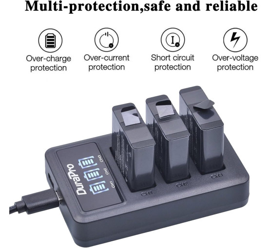Акумулятор Durapro 2 x AHDBT-501, світлодіодний USB-зарядний пристрій з портом Type C для камер Gopro 7, 5, Hero 6, чорний (my-13161)