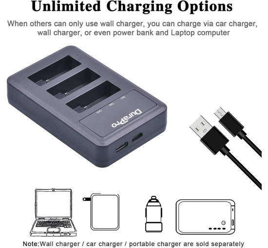 Акумулятор Durapro 2 x AHDBT-501, світлодіодний USB-зарядний пристрій з портом Type C для камер Gopro 7, 5, Hero 6, чорний (my-13161)