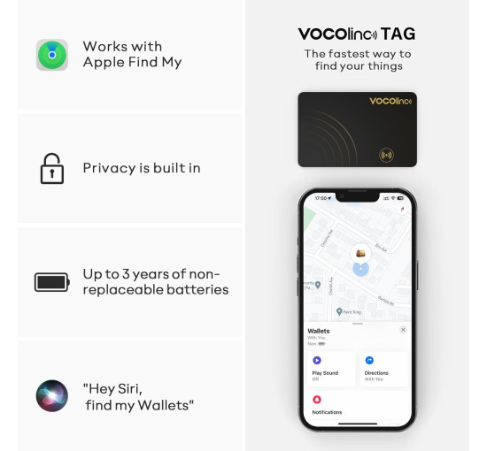 Bluetooth-трекер для поиска предметов VOCOlinc VT2202 Wallet Tracker Card, совместимый с Find My (только iOS)(my-13115)