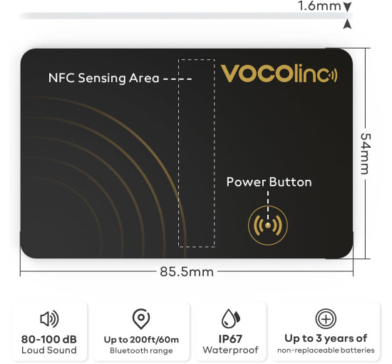 Bluetooth-трекер для пошуку предметів VOCOlinc VT2202 Wallet Tracker Card, сумісний з Find My (тільки iOS)(my-13115)