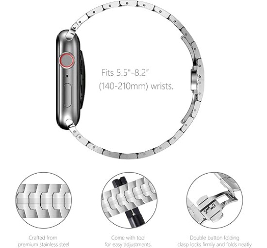 Браслет із нержавіючої сталі NewWays Grade 2 сумісний з Apple Watch Ultra 2 49 мм, Series 10 46 мм, Series 9, Series 8 (my-13090)