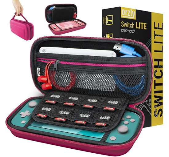 Чохол для Nintendo Switch Lite Orzly з місцем для зберігання ігор та аксесуарів, рожевий (my-16015)