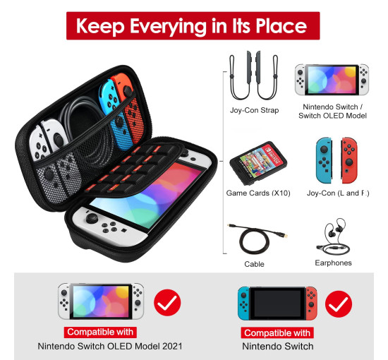 Чехол для переноски Ivoler для Nintendo Switch и новой модели Switch OLED, портативный жесткий чехол для переноски и путешествий, черный (my-16131)