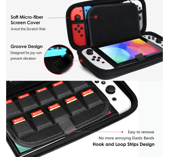 Чехол для переноски Ivoler для Nintendo Switch и новой модели Switch OLED, портативный жесткий чехол для переноски и путешествий, черный (my-16131)
