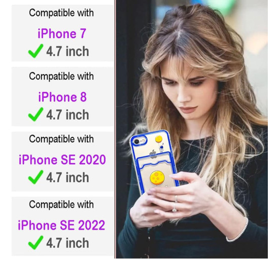 Чохол Efitoo для iPhone 7/8/SE 2020/SE 2022, прозорий, з тримачем для карток, гаманцем, астронавтом, зірками, місяцем (my-13174)