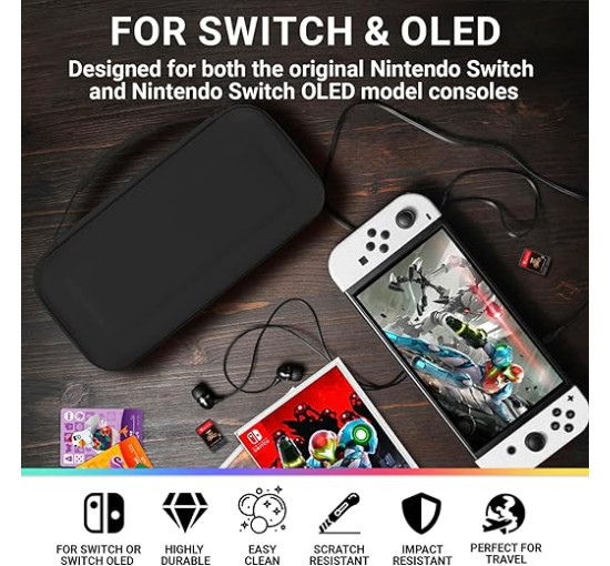 Чехол Orzly Carry Case дорожный чехол с карманами для аксессуаров и игр, совместимый с Nintendo Switch и новой консолью Switch OLED (my-16018)