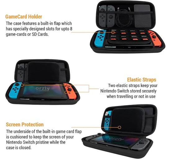 Чехол Orzly Carry Case дорожный чехол с карманами для аксессуаров и игр, совместимый с Nintendo Switch и новой консолью Switch OLED (my-16018)
