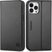 Чехол SHIELDON для iPhone 13 Pro Max 5G, чехол-кошелек из натуральной кожи, магнитный чехол-книжка, черный (my-13162)