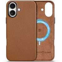 Чехол SHIELDON для iPhone 16 Plus, чехол из натуральной кожи с магнитной беспроводной зарядкой, коричневый (my-13165)