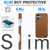 Чехол SHIELDON для iPhone 16 Plus, чехол из натуральной кожи с магнитной беспроводной зарядкой, коричневый (my-13165)