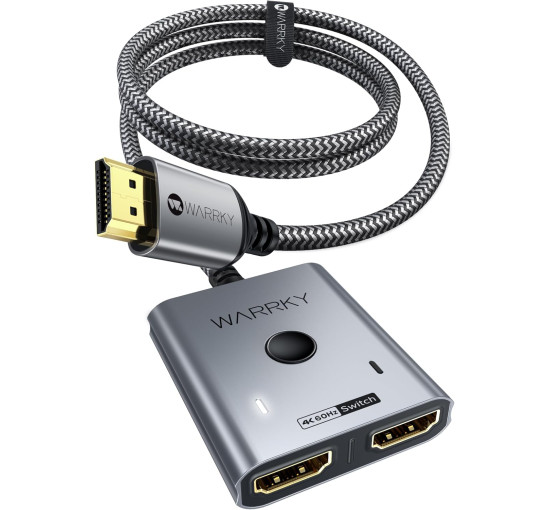 HDMI-переключатель 4K 60 Гц WARRKY AV-H03 поддержка HDR, 3D, 4K, 1080P Совместимость с PS5/4, Xbox, Roku, Fire Stick, серый (my-16017)