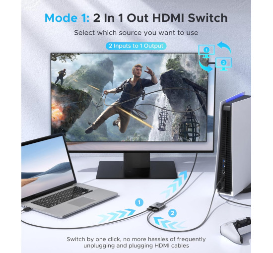 HDMI-переключатель 4K 60 Гц WARRKY AV-H03 поддержка HDR, 3D, 4K, 1080P Совместимость с PS5/4, Xbox, Roku, Fire Stick, серый (my-16017)
