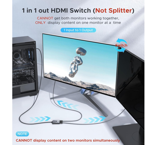 HDMI-переключатель 4K 60 Гц WARRKY AV-H03 поддержка HDR, 3D, 4K, 1080P Совместимость с PS5/4, Xbox, Roku, Fire Stick, серый (my-16017)