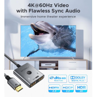 HDMI-переключатель 4K 60 Гц WARRKY AV-H03 поддержка HDR, 3D, 4K, 1080P Совместимость с PS5/4, Xbox, Roku, Fire Stick, серый (my-16017)