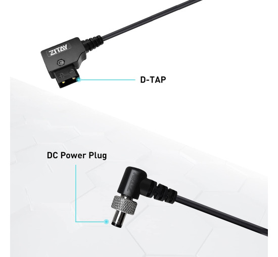 Кабель живлення ZITAY D-Tap to DC 12V кутовий DTap DC 2,5x5,5 мм, сумісний з монітором Atomos Ninja Shogun Blackmagic (my-13059)