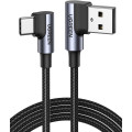 Кабель UGREEN USB-USB C, угловой, 3 А, 90 градусов быстрая зарядка, совместим с iPhone 16/15 Pro Max, Galaxy S24, S23 Ultra, A53, Pixel 7 (my-16045)