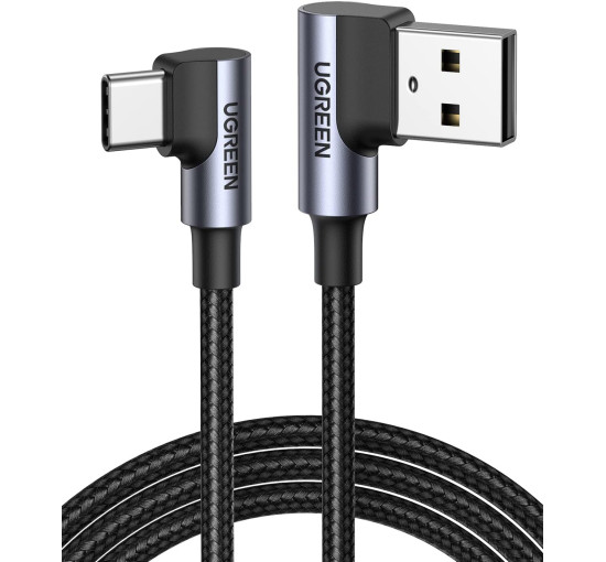 Кабель UGREEN USB-USB C, угловой, 3 А, 90 градусов быстрая зарядка, совместим с iPhone 16/15 Pro Max, Galaxy S24, S23 Ultra, A53, Pixel 7 (my-16045)
