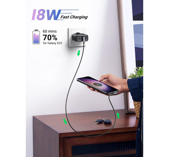 Кабель UGREEN USB-USB C, угловой, 3 А, 90 градусов быстрая зарядка, совместим с iPhone 16/15 Pro Max, Galaxy S24, S23 Ultra, A53, Pixel 7 (my-16045)