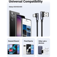 Кабель UGREEN USB-USB C, угловой, 3 А, 90 градусов быстрая зарядка, совместим с iPhone 16/15 Pro Max, Galaxy S24, S23 Ultra, A53, Pixel 7 (my-16045)