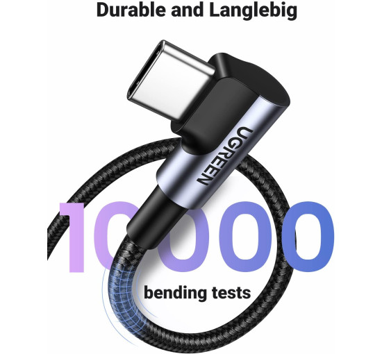 Кабель UGREEN USB-USB C, угловой, 3 А, 90 градусов быстрая зарядка, совместим с iPhone 16/15 Pro Max, Galaxy S24, S23 Ultra, A53, Pixel 7 (my-16045)