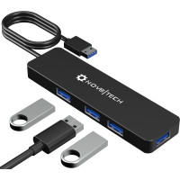 Концентратор Nov8tech USB 3.0 на 4 порта с удлиненным кабелем длиной 60 см. высокоскоростной передачи данных до 5 Гбит/с, черный (my-16068)