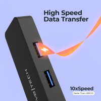 Концентратор Nov8tech USB 3.0 на 4 порта с удлиненным кабелем длиной 60 см. высокоскоростной передачи данных до 5 Гбит/с, черный (my-16068)