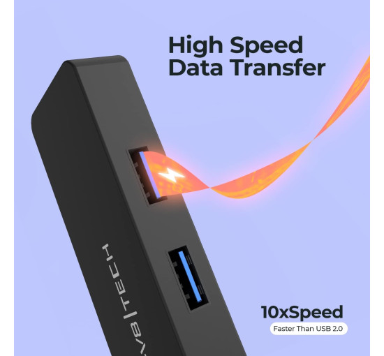 Концентратор Nov8tech USB 3.0 на 4 порти з подовженим кабелем довжиною 60 см. високошвидкісної передачі даних до 5 Гбіт/с, чорний (my-16068)