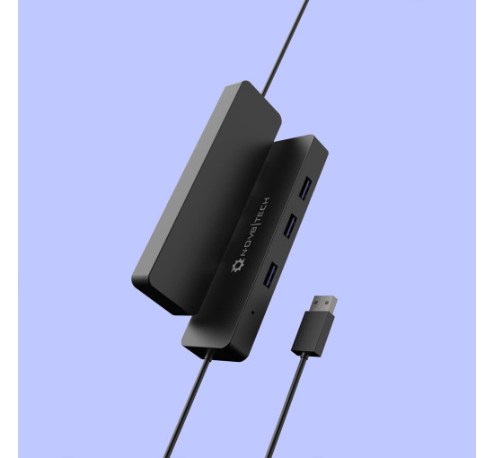 Концентратор Nov8tech USB 3.0 на 4 порти з подовженим кабелем довжиною 60 см. високошвидкісної передачі даних до 5 Гбіт/с, чорний (my-16068)