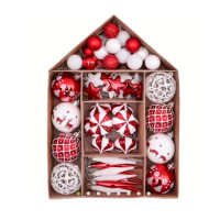 Набор елочных шаров Victor's Workshop 70 шт, пластик, красно-белые, новогодняя декорация с подвесками, тема Оленя (my-16125)