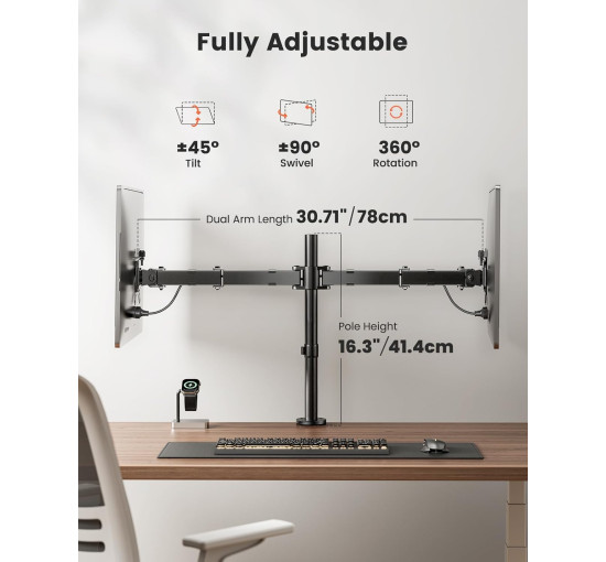 Настольное крепление ErGear Dual Monitor Stand EGCM1 для монитора, для 2 экранов размером до 32 дюймов, черный (my-13127)