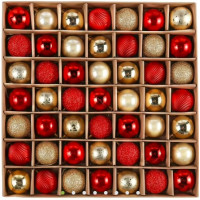 Новорічні кулі VALERY MADELYN 49 шт, 3 см, пластик, червоно-золоті, матові, глянсові, з глітером, з підвісом, для ялинки та декору (my-16156)