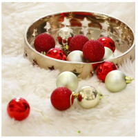 Новорічні кулі VALERY MADELYN 49 шт, 3 см, пластик, червоно-золоті, матові, глянсові, з глітером, з підвісом, для ялинки та декору (my-16156)