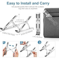 Підставка для ноутбука iVoler регульована по 6 кутах, ергономічна складна портативна настільна підставка з алюмінію, сріблястий (my-16028)