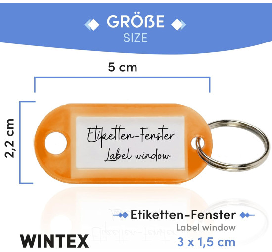 Міцні пластикові брелоки з етикетками WINTEX SC-365 для ключів із бірками - 100 шт. помаранчевий (my-16066)