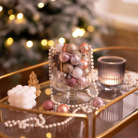 Різдвяні кулі Valery Madelyn, 3 см рожеві та золоті кулі для ялинки, що не б'ються (my-16144)