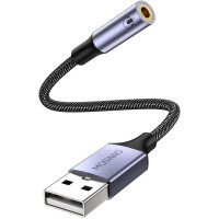 Адаптер MOSWAG USB аудиоадаптер для внешней звуковой карты с 3,5-мм стереоконвертером Aux, черный (my-16072)