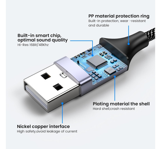Адаптер MOSWAG USB аудиоадаптер для внешней звуковой карты с 3,5-мм стереоконвертером Aux, черный (my-16072)