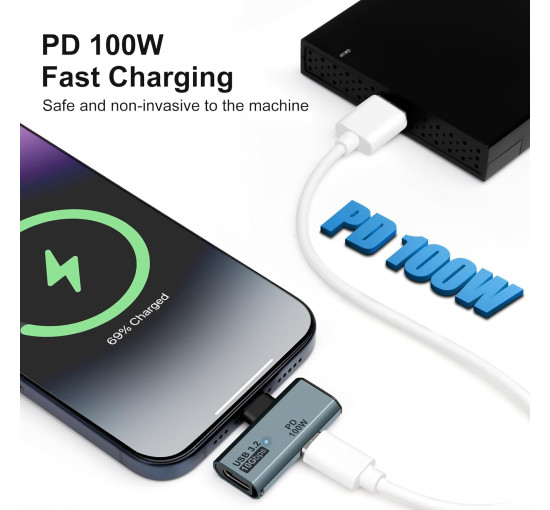 Адаптер Seminer зарядный USB C на два USB C-разветвителя Type C мощностью 100 Вт для iPhone 15 Pro Max, Google TV, серый (my-16073)