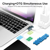 Адаптер Seminer зарядний USB C на два USB C-розгалужувачі Type C потужністю 100 Вт для iPhone 15 Pro Max, сірий (my-16073)