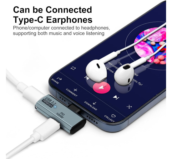 Адаптер Seminer зарядный USB C на два USB C-разветвителя Type C мощностью 100 Вт для iPhone 15 Pro Max, Google TV, серый (my-16073)