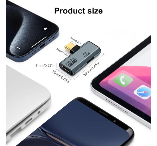 Адаптер Seminer зарядный USB C на два USB C-разветвителя Type C мощностью 100 Вт для iPhone 15 Pro Max, Google TV, серый (my-16073)