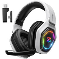 Беспроводная игровая гарнитура Ozeino OW810 2,4 ГГц для ПК, PS5, PS4 с откидным микрофоном и аккумулятором на 40 часов белые (my-11082)