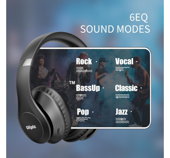 Беспроводные Hi-Fi стереонаушники с микрофоном Uliptz WH203A, 65 часов воспроизведения, черные (my-19007)
