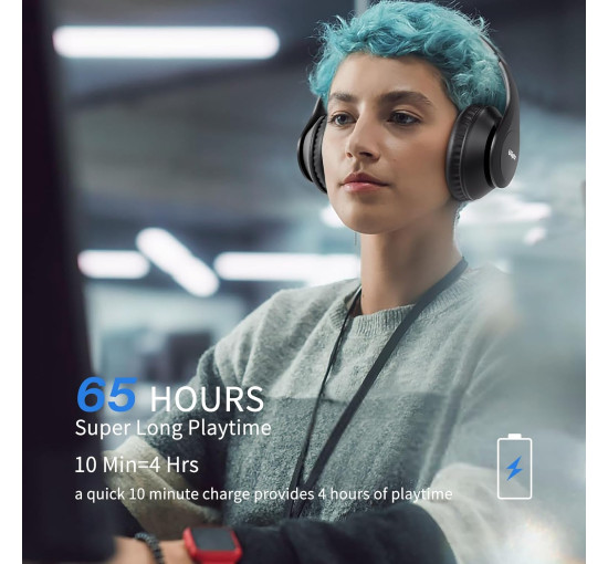 Беспроводные Hi-Fi стереонаушники с микрофоном Uliptz WH203A, 65 часов воспроизведения, черные (my-19007)