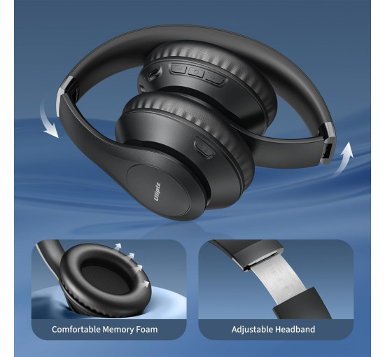 Беспроводные Hi-Fi стереонаушники с микрофоном Uliptz WH203A, 65 часов воспроизведения, черные (my-19007)